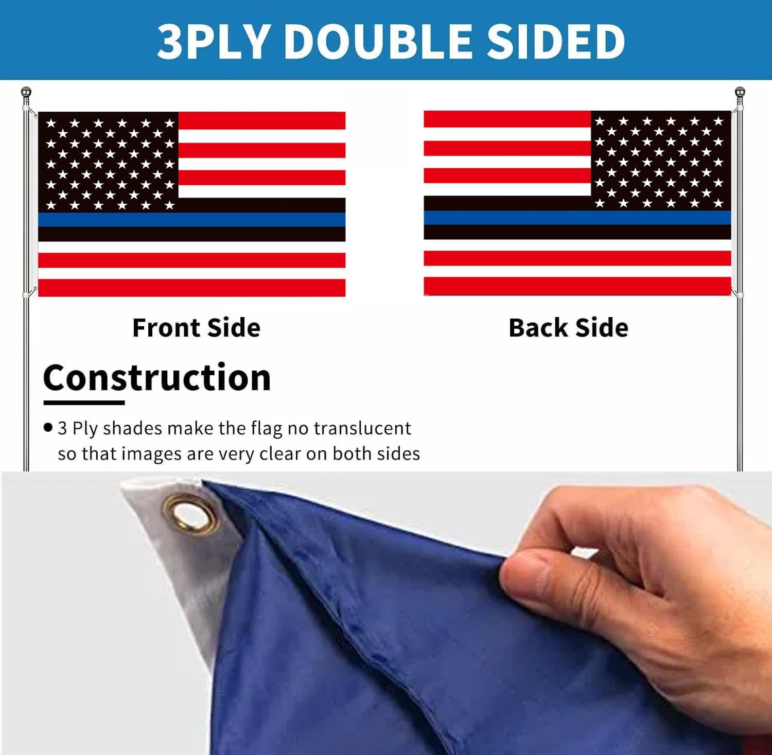 Blue Line American Flag Heavy Duty double sided 3 Ply 3x5 Feet Stripe Lives Matter Flags with Brass Grommets, Fade-Resistant for Home, College Dorm Decor, Outdoor, Indoor，RED
