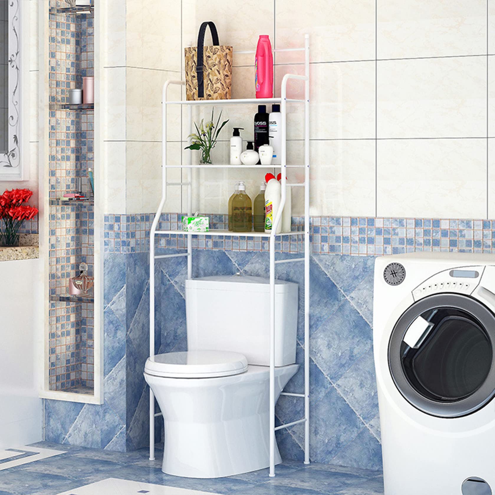 RELOVE Mobile portaoggetti per Toilette, 3 ETAGES in Metallo Mobile sopra WC Risparmio Spazio Scaffale da Bagno (157 * 55 * 26 cm (Bianco))