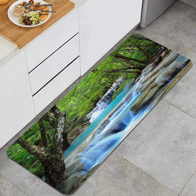 Amazon Com Fourfool Erawan Waterfall Kanchanaburi Thailand Anti Fatigue Kitchen Mat Comfort Floor Mats Non Slip Oil Stain Resistant Easy To Clean Kitchen Rug Kitchen Dining