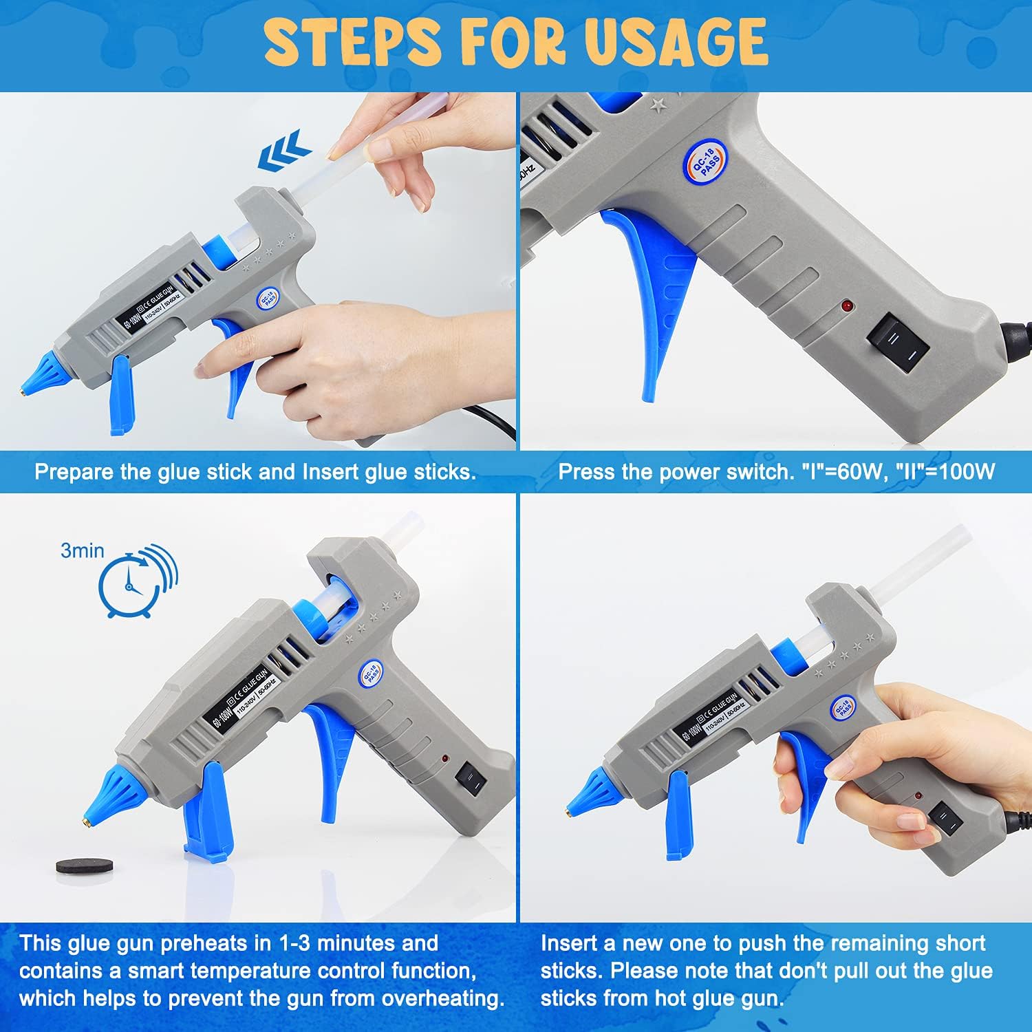 Hot Glue Gun, 60/100W Full Size Dual High Temp Craft Glue Gun with 12 Pcs Premium Glue Sticks, Heating Fast for Halloween DIY Projects, Home Quick Repairs, Creative Arts & Crafts : Arts, Crafts & Sewing