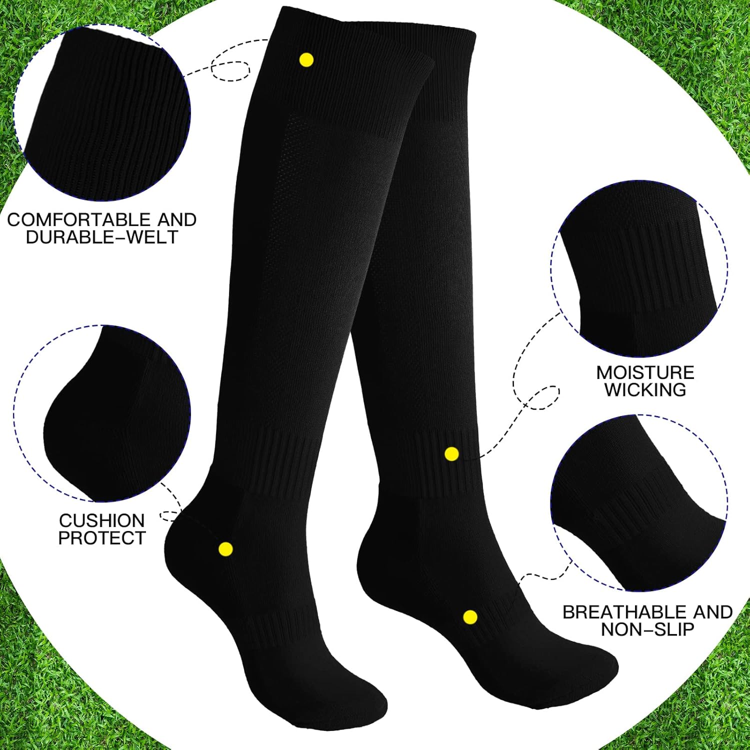 Handepo 4 Pairs Softball Sock Baseball Socks White Black Soccer Knee High for Men Women Adults Athletic Football Sports - Image 5