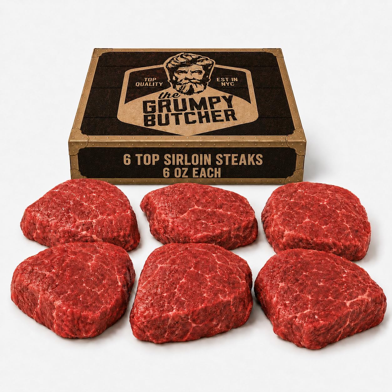 Grumpy Butcher Aged Top Sirloin Steaks, 6 Pack - USDA Top Choice Beef Steak With Gift Box Option, Unique Father Day Gifts - Ships Frozen