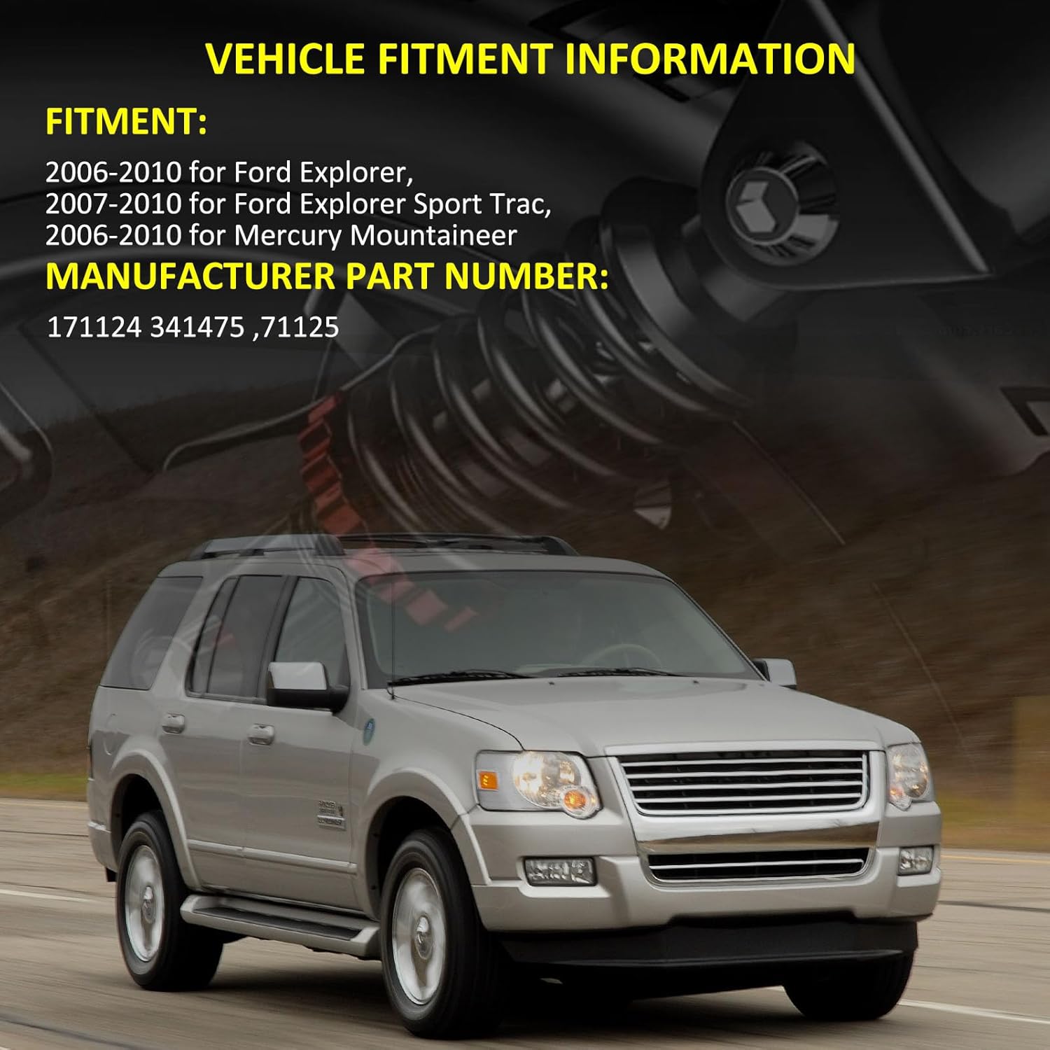Front Complete Struts And Rear Shock Absorbers fit for 2006-2010 for Ford Explorer 2007-2010 for Ford Explorer Sport Trac 2006-2010 for Mercury Mountaineer Replace 171124 341475,71125