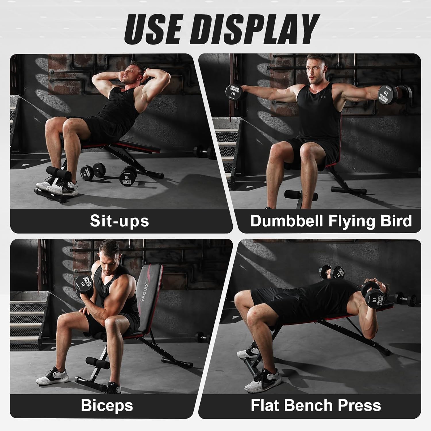 Banco de pesas plegable ajustable, multifunción, banco de entrenamiento inclinado para entrenamiento de cuerpo entero, banco de fitness 8 en 1 para casa o en el gimnasio, capacidad de peso de 360 kg