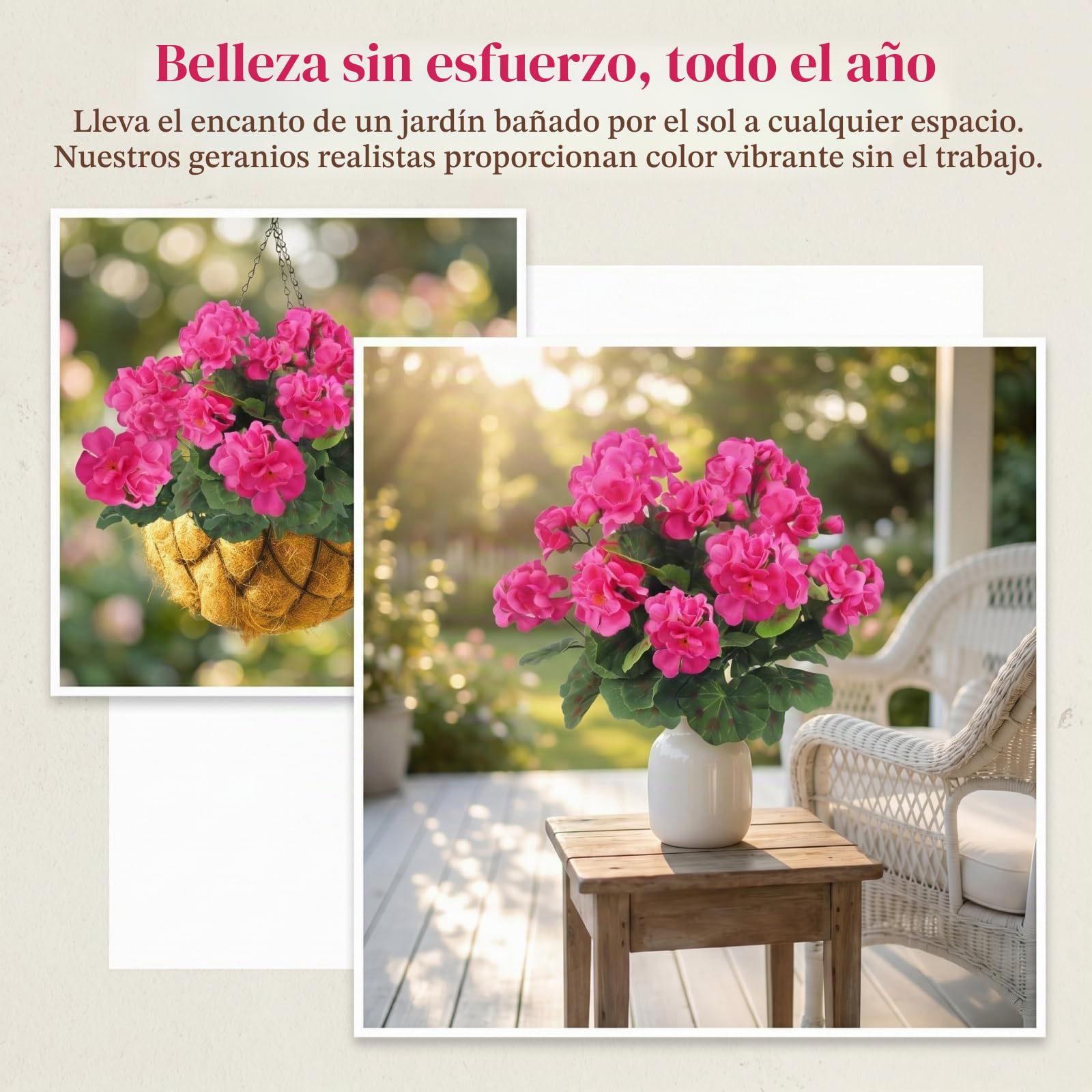 4 paquetes de flores artificiales geranios plantas de imitación para exteriores, primavera y verano, decoración de flores de seda falsas, resistentes a los rayos UV, plantas interiores para