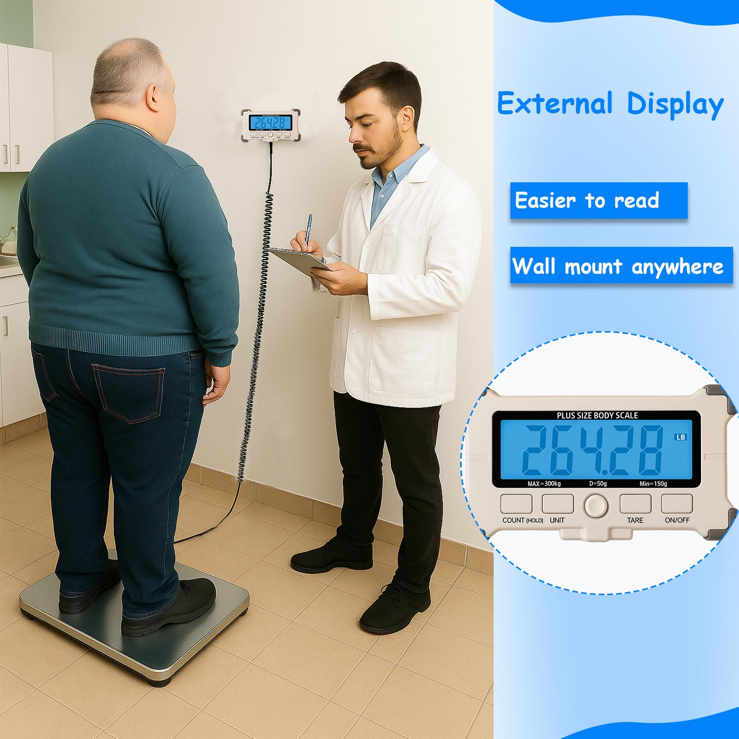 King Mills Extra Wide Heavy Duty Scale for Body Weight, 300kg/660 Lb Bariatric Scale with Easy to Read External Digital Display,Gift for Plus Size Person Over 500lbs - Image 4