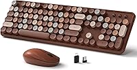 Vista 1 de Teclado y mouse inalámbricos, teclado retro de tamaño completo con teclas redondas, 2.4 GHz para Windows, Mac, laptop, PC, escritorio (café colorido)
