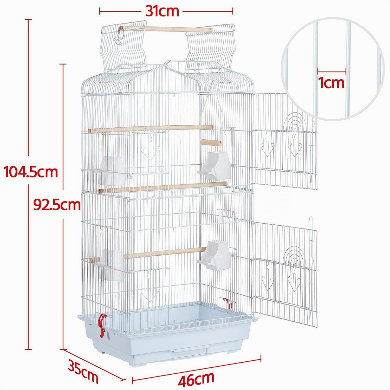 Yaheetech Cage à Oiseaux Perruche Cage avec Toit Ouvrable pour Calopsitte élégante Inséparable Perruche Ondulée Canaris 46 x 36 x 92 cm Blanc