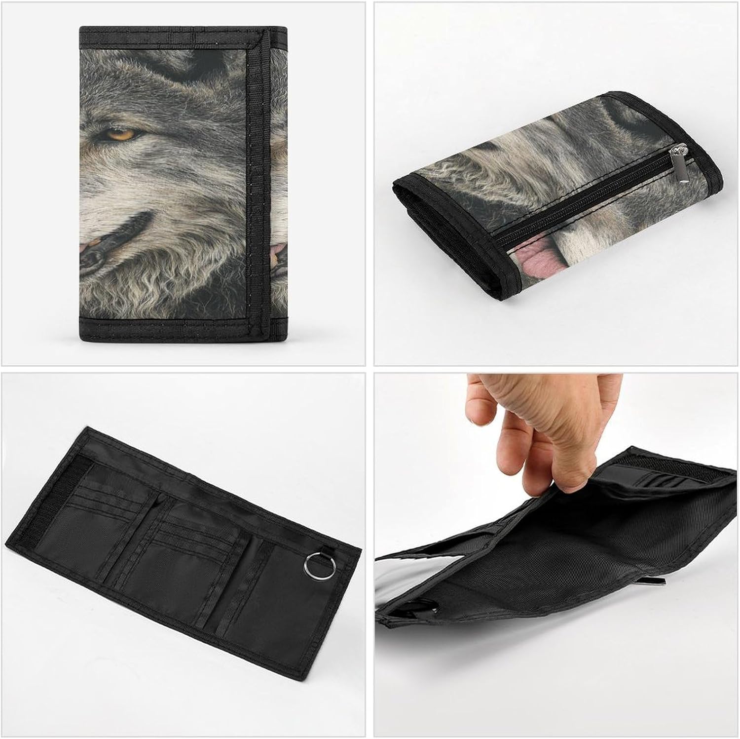 Animal Wolf Trifold Slim Wallet Front Pocket With Money Clip And ID Credit Card Slots For Travel Work