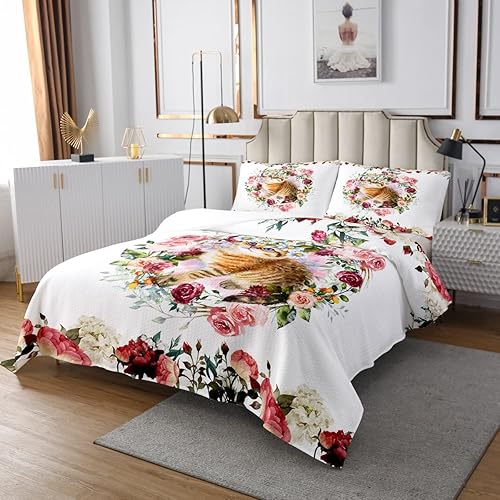 Miniatura 2 de Erosebridal Juego de ropa de cama de 3 piezas con estampado de animales de dibujos animados para niños, niñas y niñas, juego de edredón con