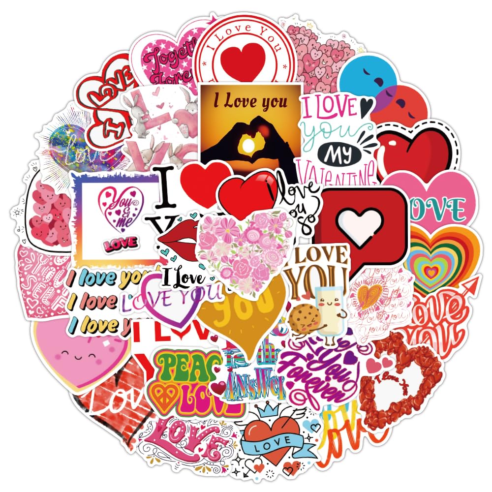 50Pcs Cute Love Stickers for Lover, Valentine's Day Stickers for Girl Women, Waterproof Heart Stickers for Laptop Water Bottle Guitar Scrapbook Phone Cas (Lover)