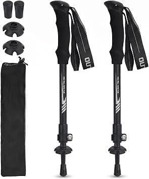 Folding Hiking Poles, Lightweight 7075 Aluminum Alloy Mountain Tech Trekking Poles for Men, Collapsible Walking Sticks for Travel, EVA Foam Grip, Set of 2 - Black