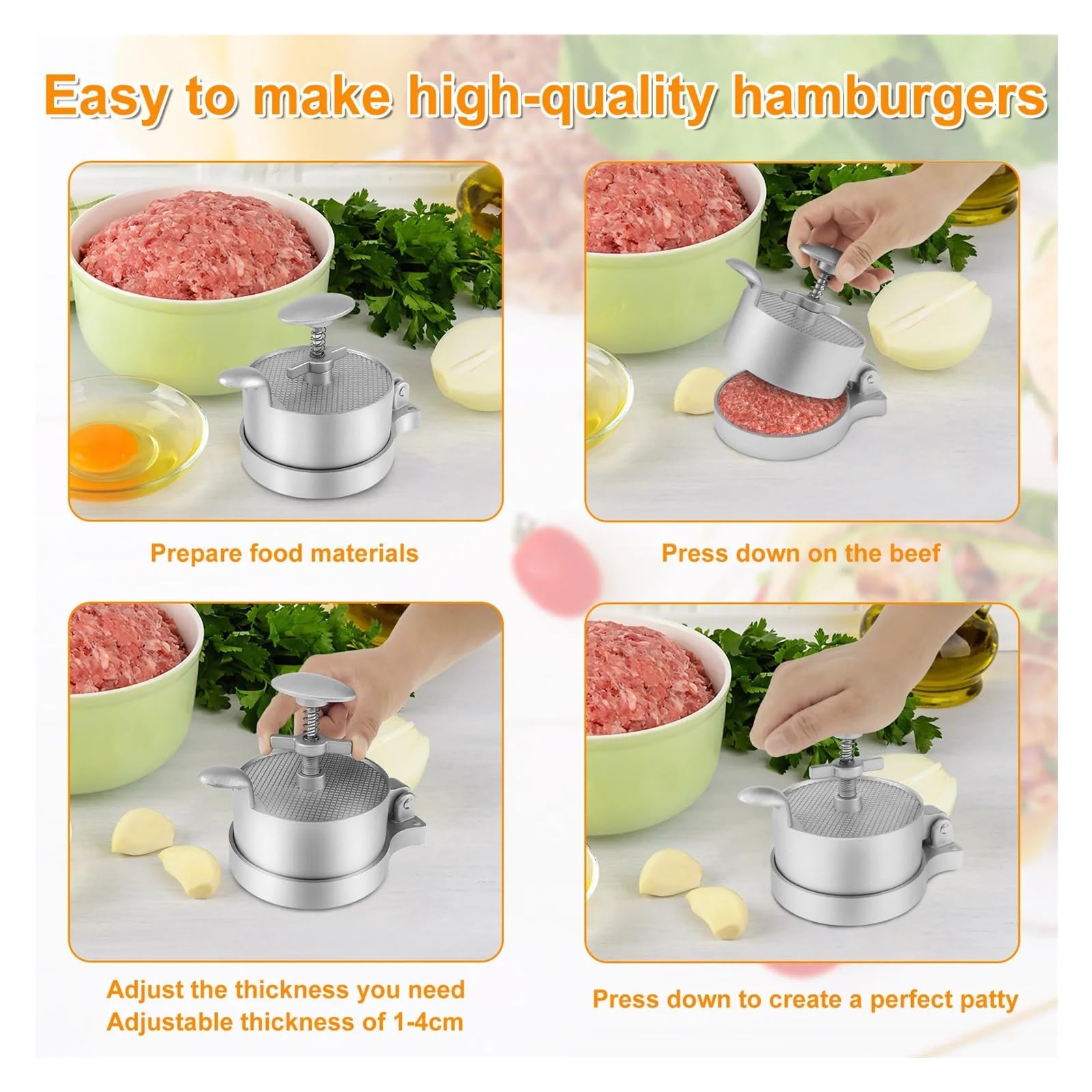 Generisch Manuelle Burger-Presse, Patty-Maker, verstellbare Dicke, Hamburgerform, antihaftbeschichtet, for die Küche, Fleisch-Gadgets