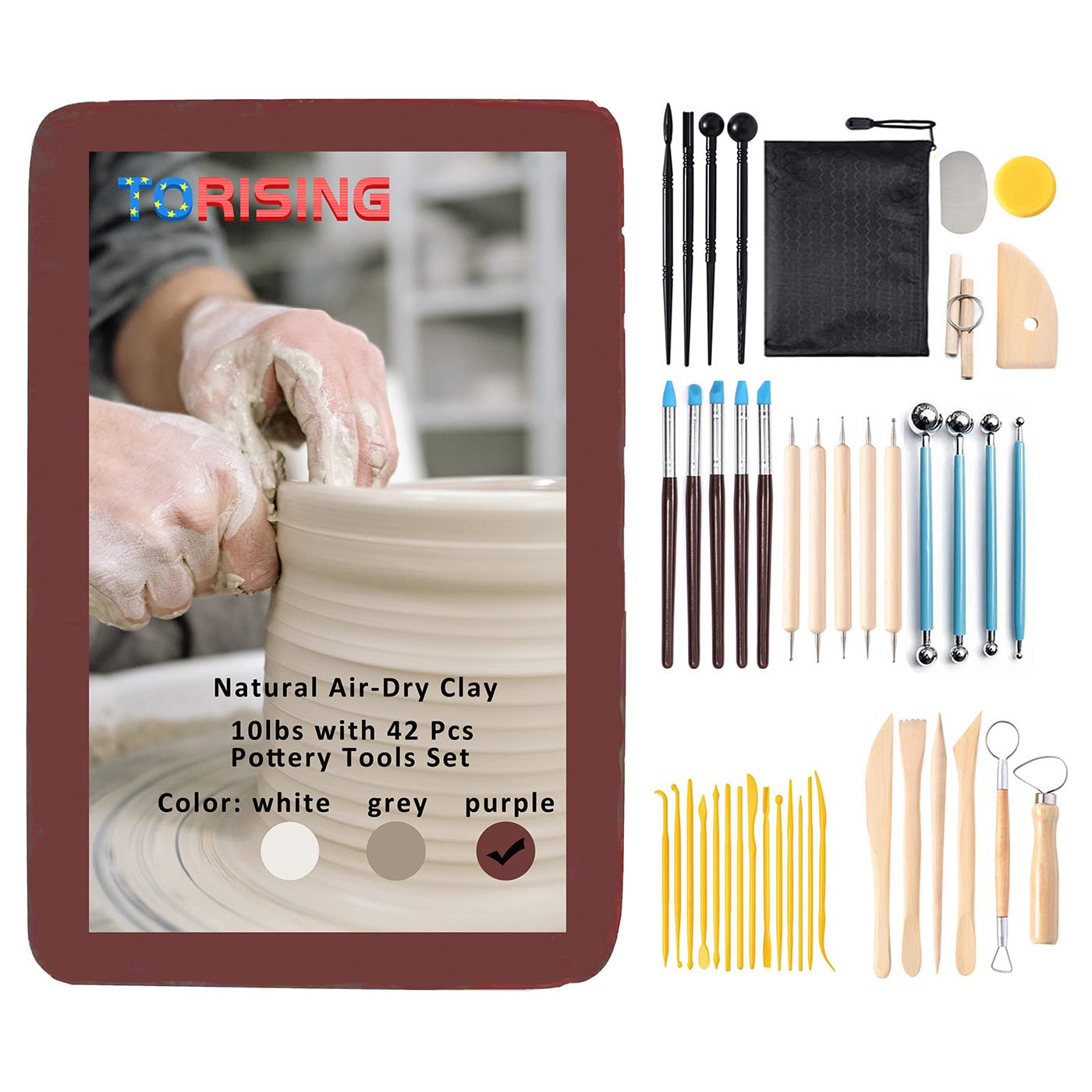 Baking Clay Air Dry Clay 10 LBs with 42 Pcs set Pottery Clay Tools Set for Hand Modeling and Throwing, Non-Toxic (Terra Cotta & Kit)