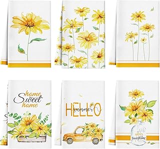 Redbaker 6 Pcs Spring Floral Kitchen Towels Wildflower Print Dish Towels for Kitchen Absorbent Flower Butterfly Hand Dishcloths Decorative Set for Bathroom Housewarming Gift(Cute Color,Daisy) - Buy now