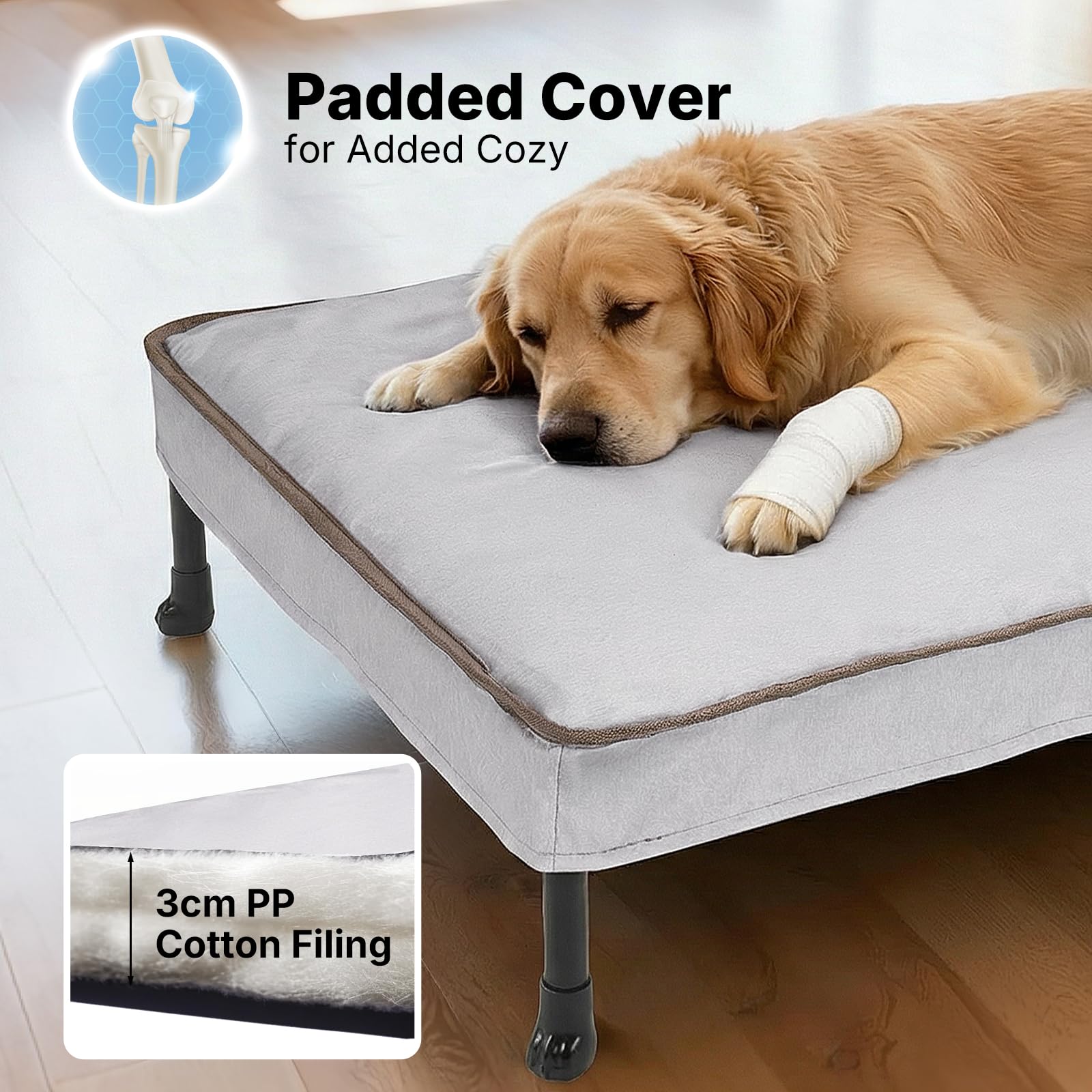 Veehoo Elevated Dog Bed with Waterproof Cushion, Cooling Raised Dog Beds with Padded Top, Washable Outdoor Dog Bed, Orthopedic Pet Cot for Indoor & Outdoor, Extra Large Dog Bed 53" x 37.5", Dark Grey - image 3