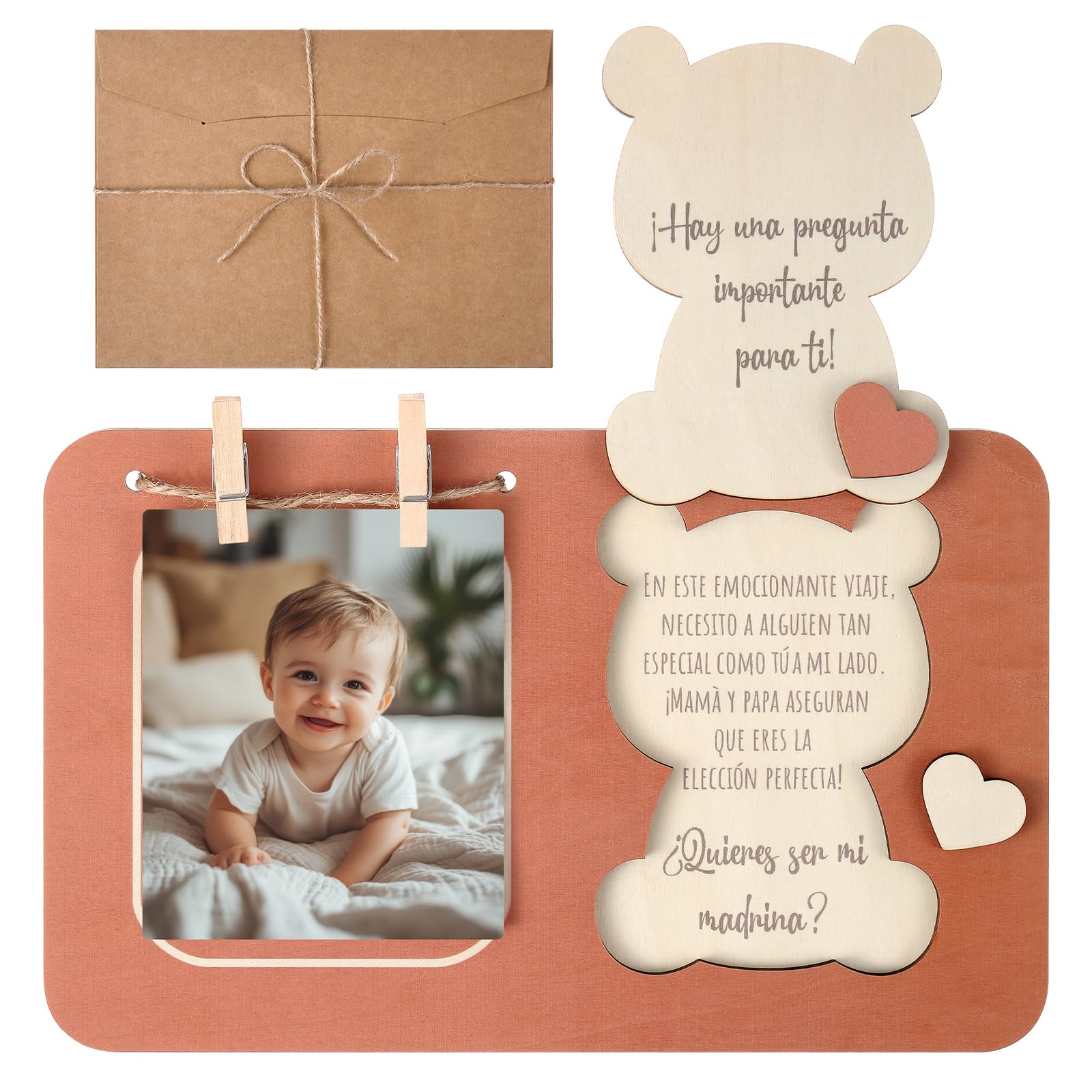 BBTO Quieres Ser Mi Madrina Regalo Madrina Bautizo, Marco de Fotos 24 x 15 cm con Bolsa de Embalaje, Regalo Sorpresa para Anuncio Bautizo, Nacimiento Bebé, Confirmación, Cumpleaños, Navidad