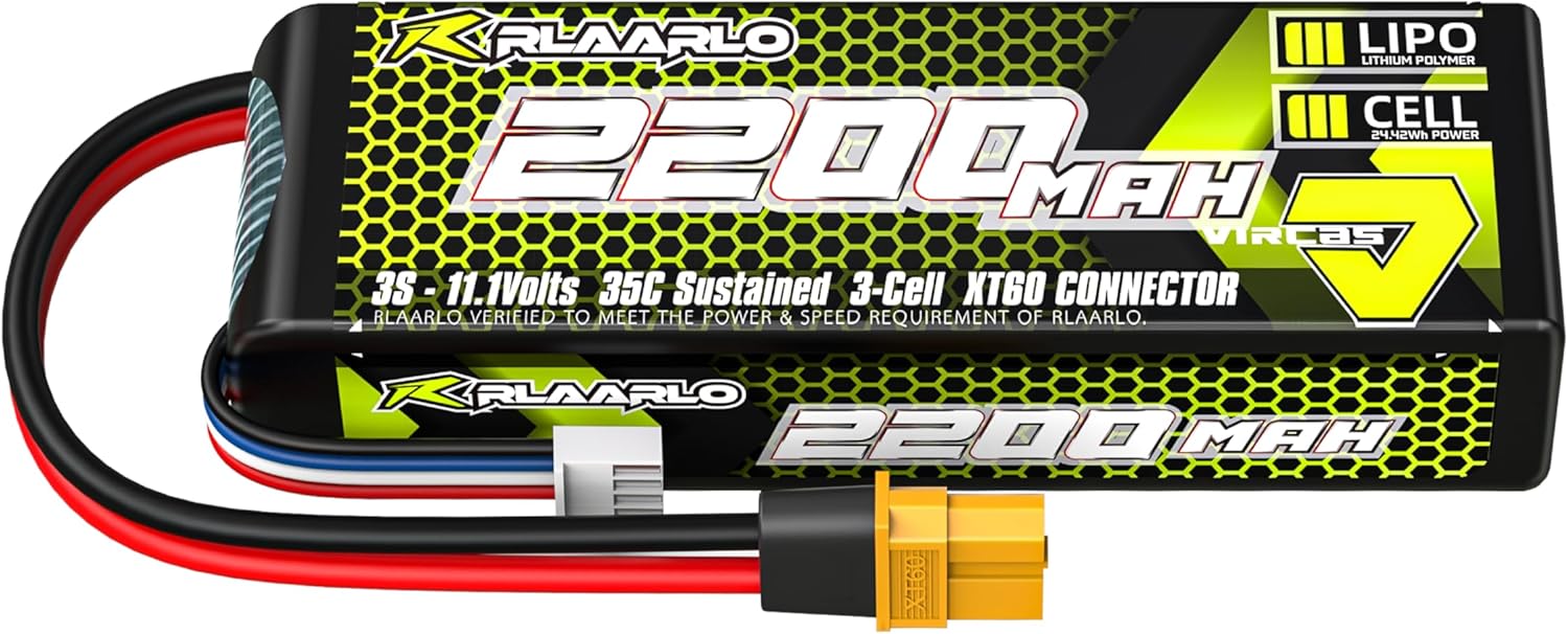 RIAARIO 3s Lipo Battery 35C 2200mAh 11.1V Lipo Battery with XT60 Connector for RC Car Truck Buggy Truggy Racing Hobby Models(1 Pack)