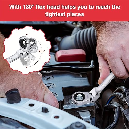 Miniatura 7 de Juego de llaves de trinquete, 16 piezas, kit de llaves combinadas multifuncionales métricas de 0.236-0.866 in, acero al cromo vanadio, llaves de