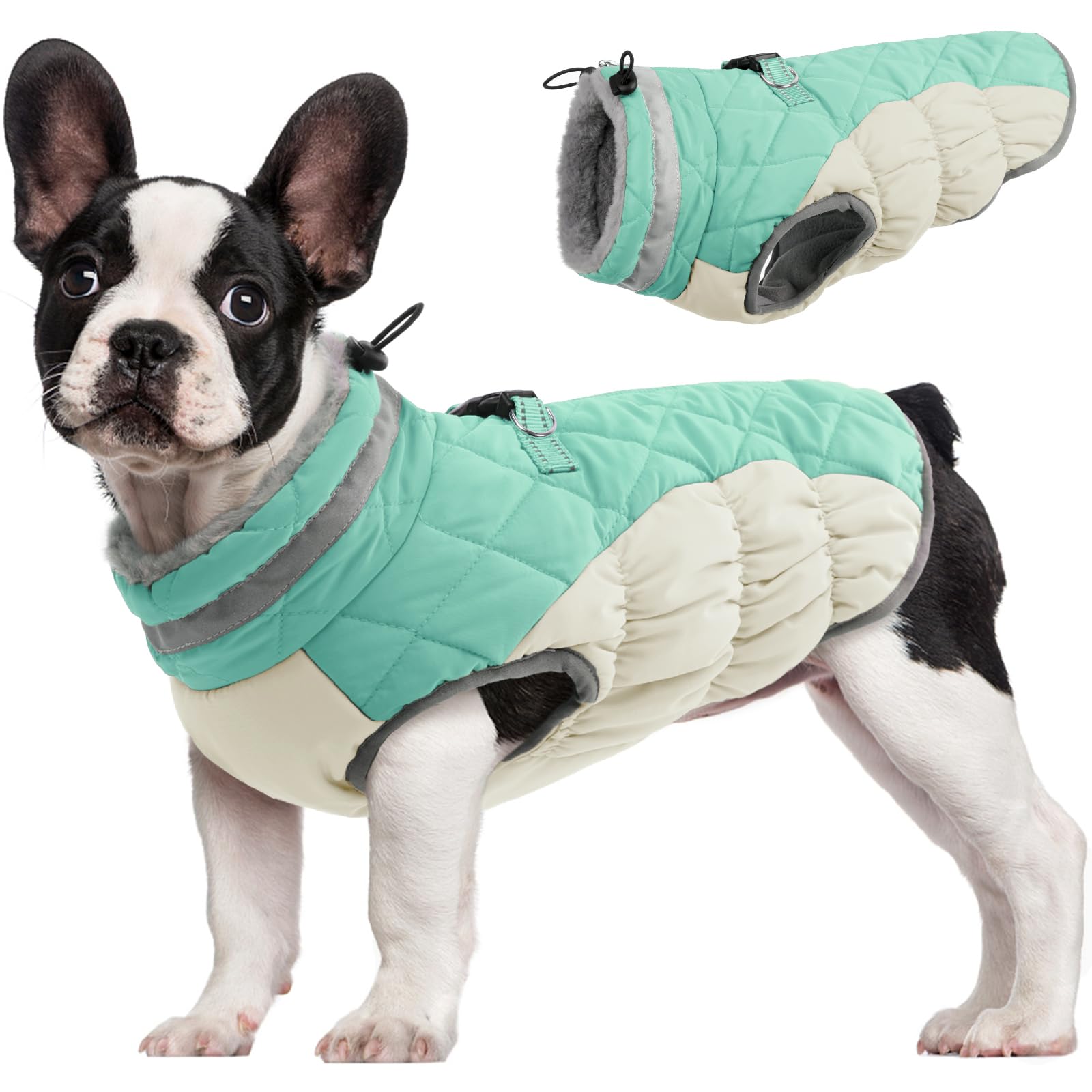 FUAMEY Dog Coat for Medium Dogs, Fleece Dog Winter Jacket with Harness