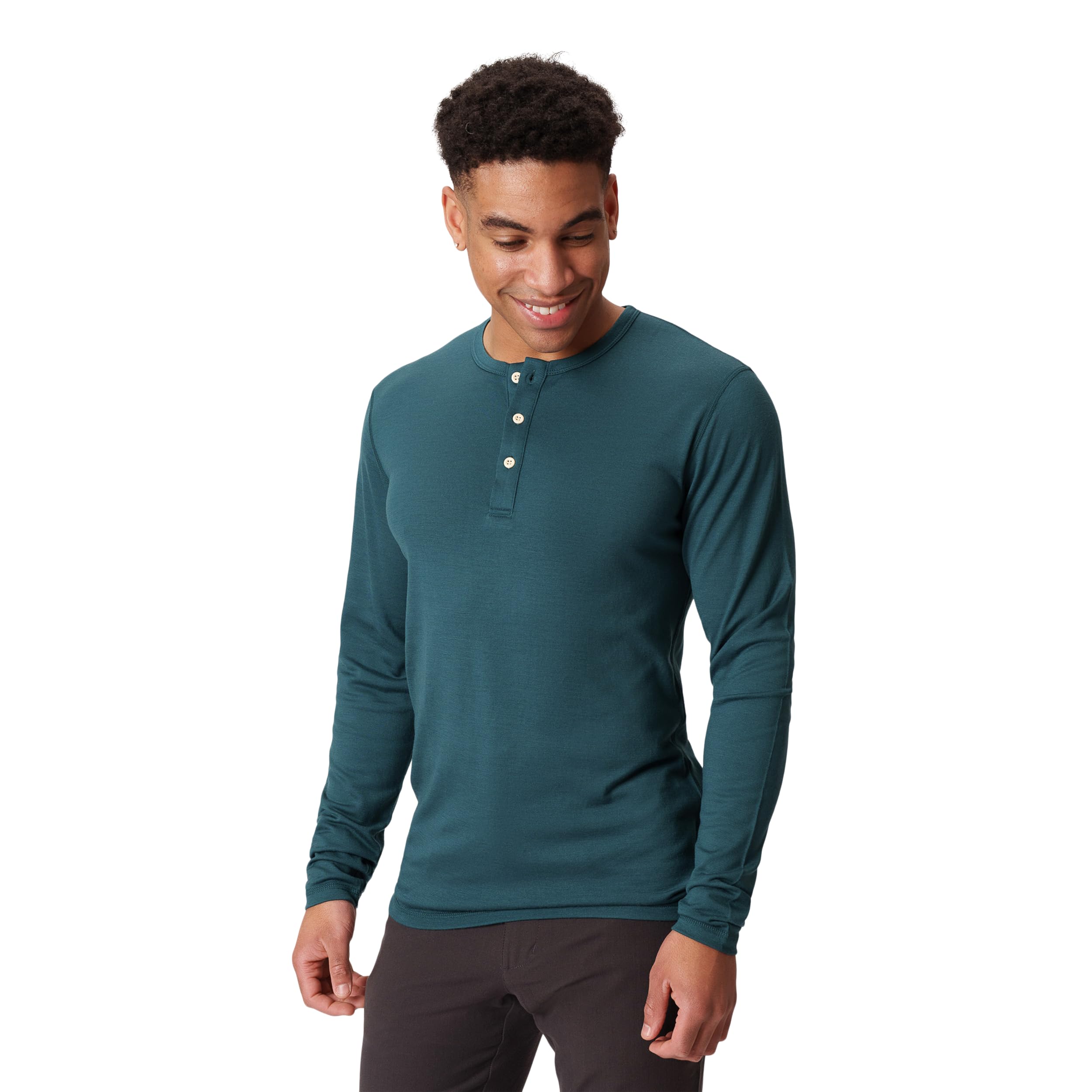 Men's Merino Long Sleeve Henley by Woolly | RWS Certified | Super Soft, Classic Style, Seattle Designed - Deep Teal - M