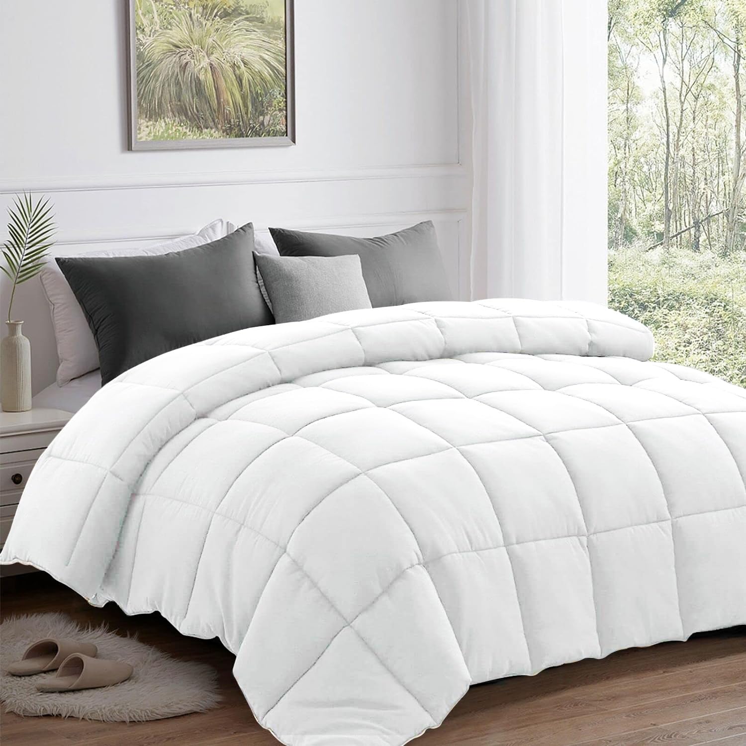 AYKA Reversible Comforter 220 GSM Microfiber Reversible AC Comforter/Blanket for Winter/Quilt/Dohar/Duvets for King Size Blanket/Comforter Double Bed (Snow White, 90 * 100")-image-3