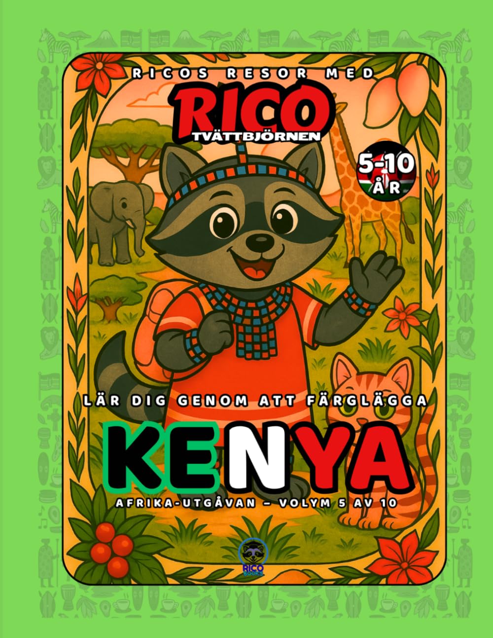 Kenya – Målarbok för barn (5–10 år) | Ricos Resor – Afrika Vol. 5