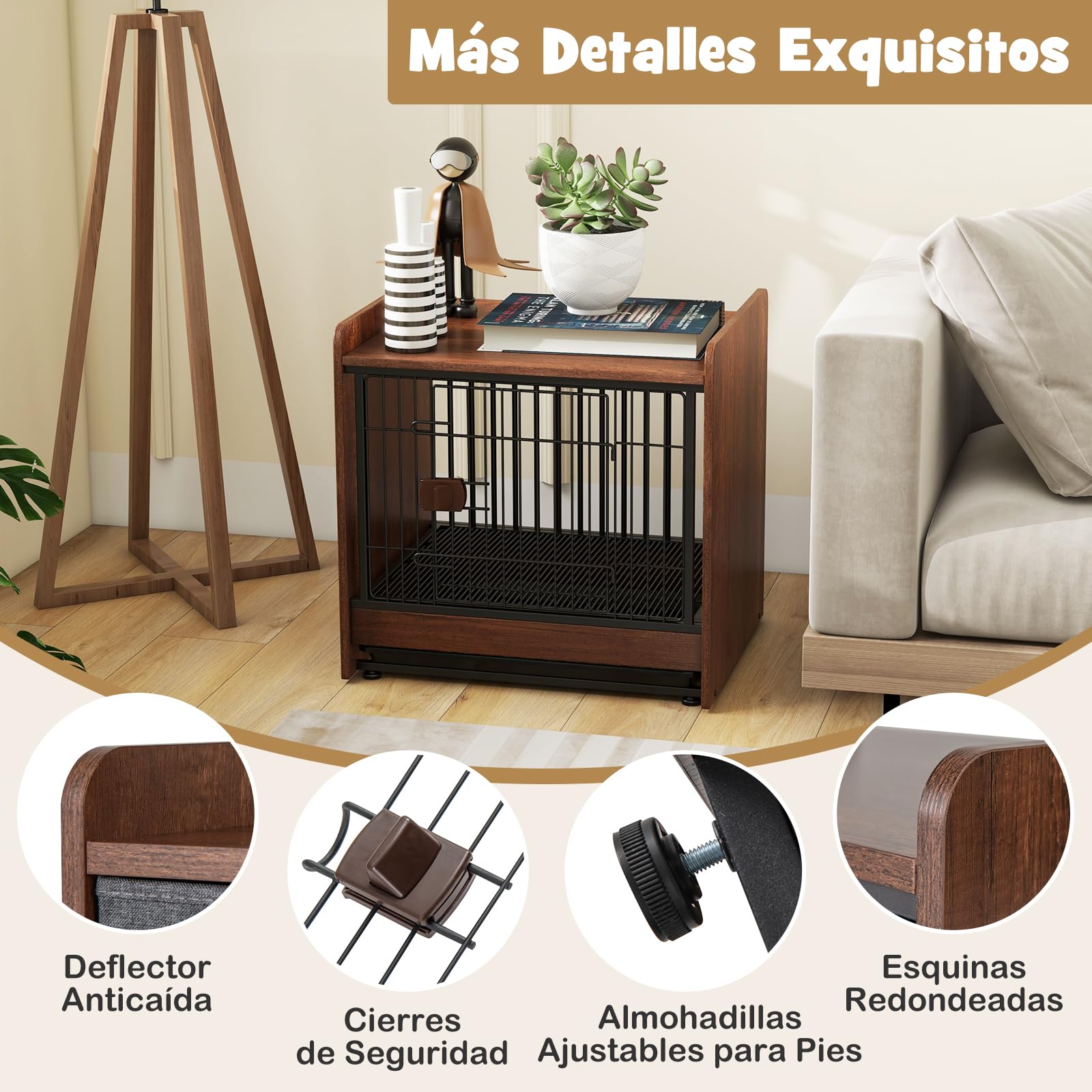 GOPLUS Mueble Jaula para Perros, Jaula para Perros de Interior con Cerradura y Bandeja Extraíble, Mesa Auxiliar Resistente para Perros, Caja para Cachorros y Perros de Tamaño Pequeño y Mediano