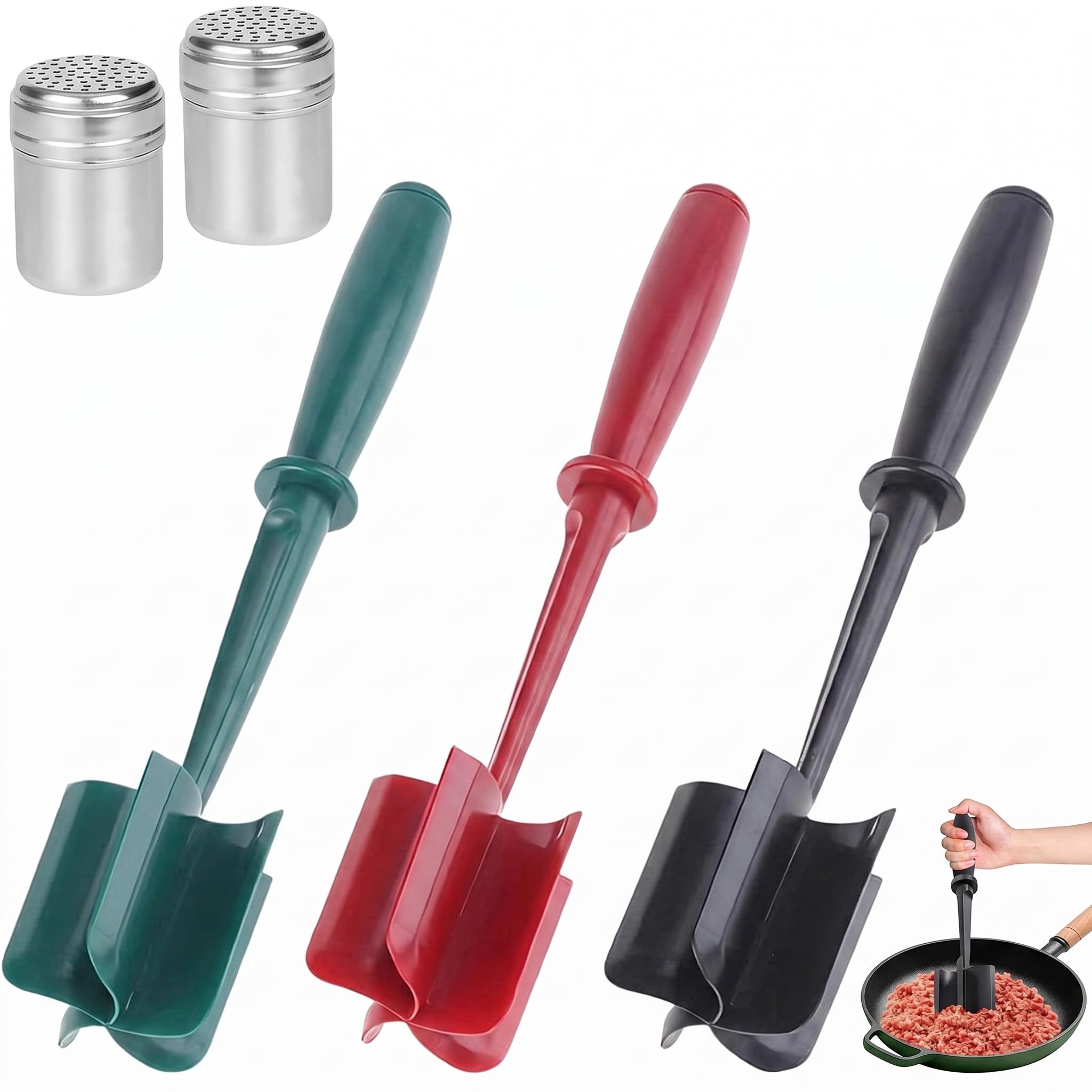 3 Pcs Meat Masher Set, Colorful Ground Beef Chopper Mince Shredder