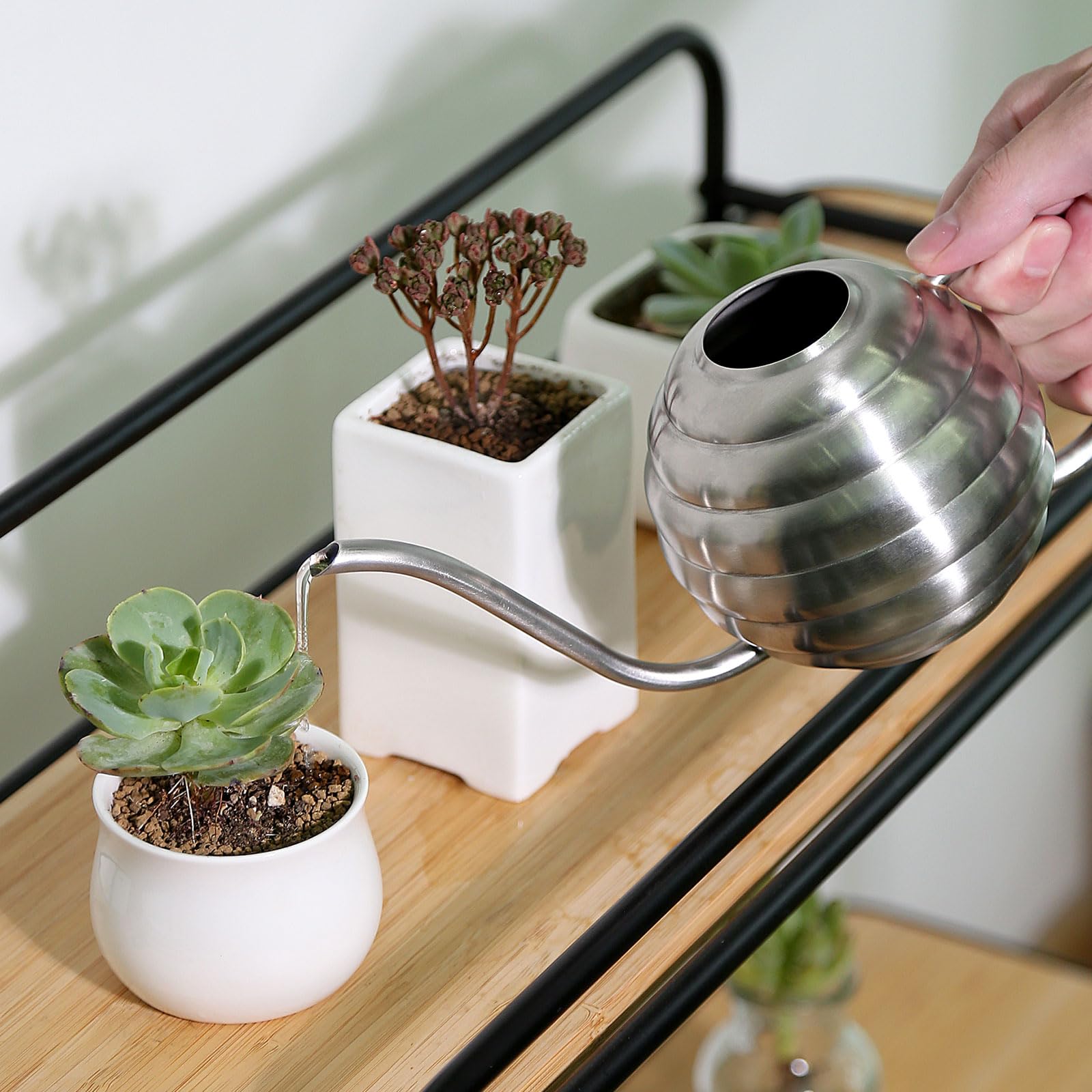 Lianshi Innaffiamento per piante,400 ml,Vaso per annaffiatura satinato in stile vintage,Opaco (argento)