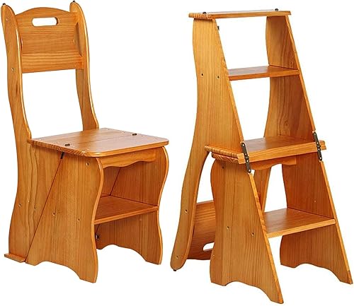 Silla plegable de madera para biblioteca, taburete multifuncional 2 en 1, taburete ligero y portátil, taburete de 4 escalones, escalera de doble