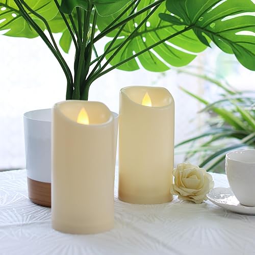 Miniatura 5 de Paquete de 2 velas para exteriores con temporizador (3 x 5 pulgadas), impermeables, sin llama, parpadeantes, velas LED falsas de plástico para