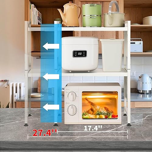 Miniatura 6 de Soporte extensible para microondas, 3 niveles resistente sobre microondas con 4 ganchos, estante de metal ajustable para horno de microondas de