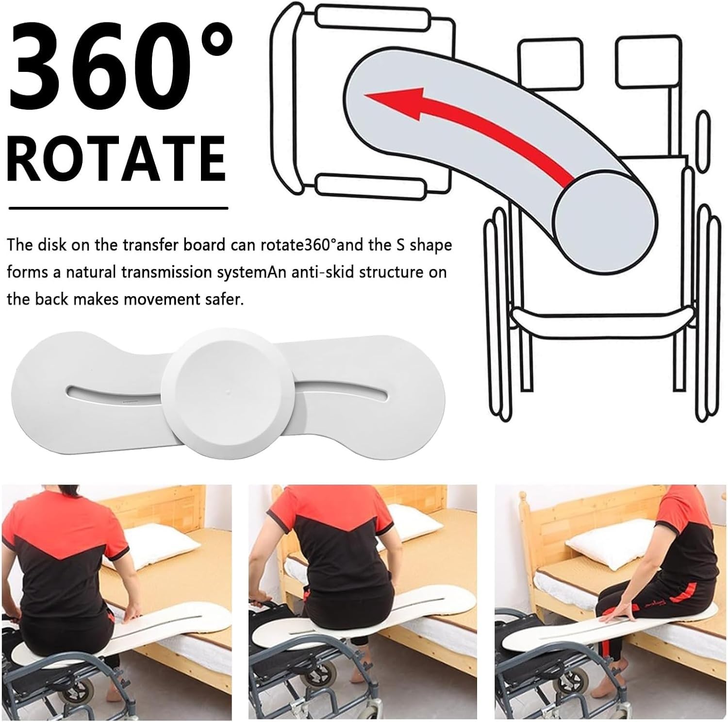 Tabla de Transferencia Giratoria -102 cm | Polímero de alto rendimiento, disco giratorio 360°, transferencias sin levantamiento para cuidadores y adultos mayores