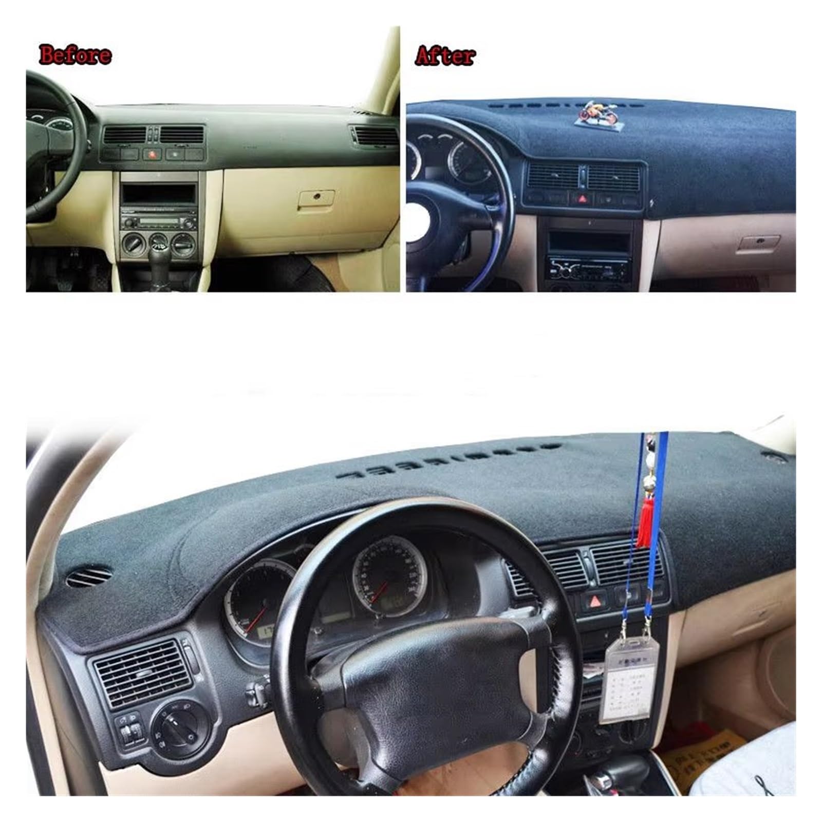 Center Konsole Für VW Für Golf 4 1997-2003 Dashmat Sonnenschutz Teppich Kissen Innenausstattung Dashboard Abdeckung Matte Pad Armaturenbrett Matte Interior | Black(Black Edge)LHD