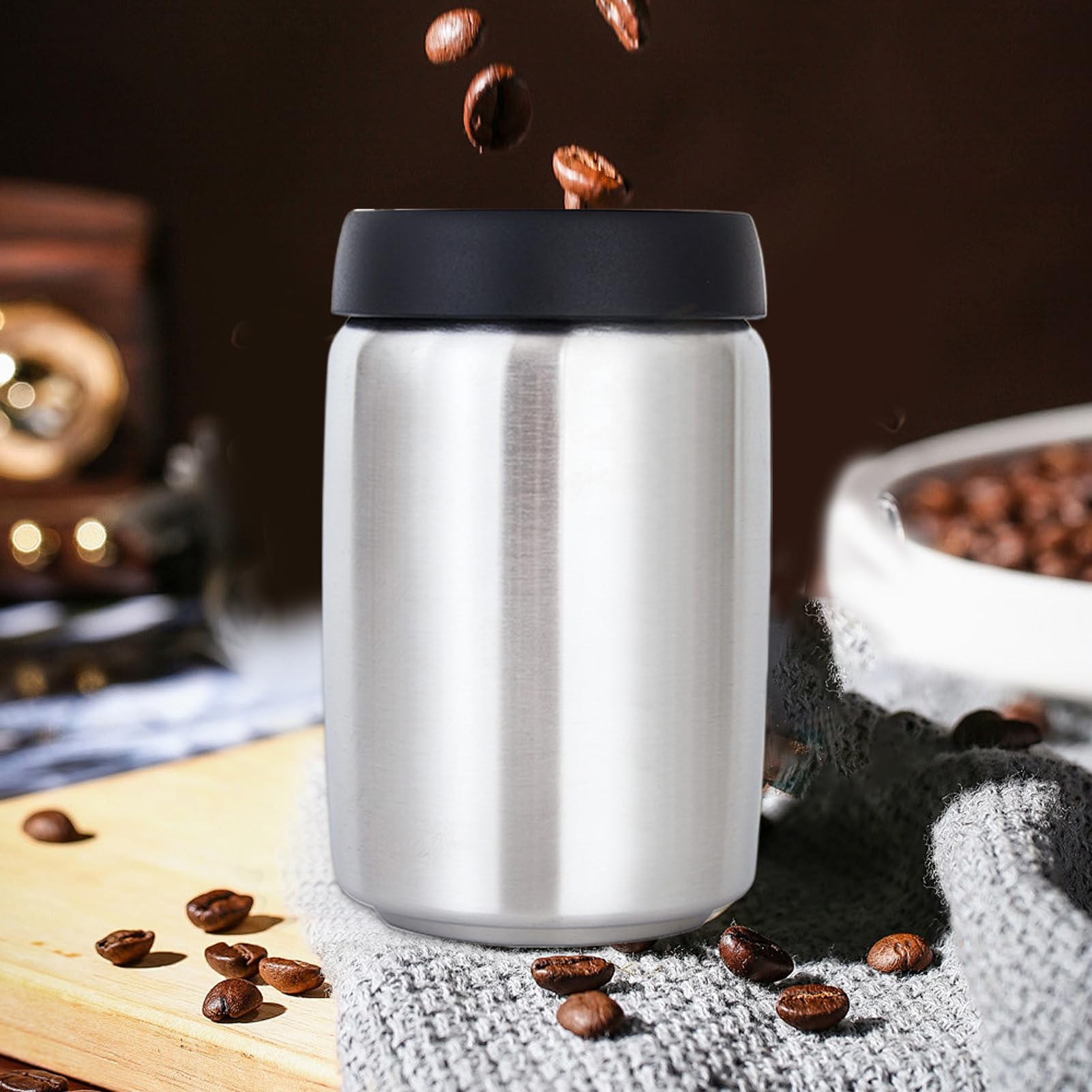 Contenitore ermetico per caffè in acciaio , design a collo largo, opaco | Barattolo per chicchi di caffè, in acciaio inox, per alimenti, cereali, zucchero, tè, noci, farina