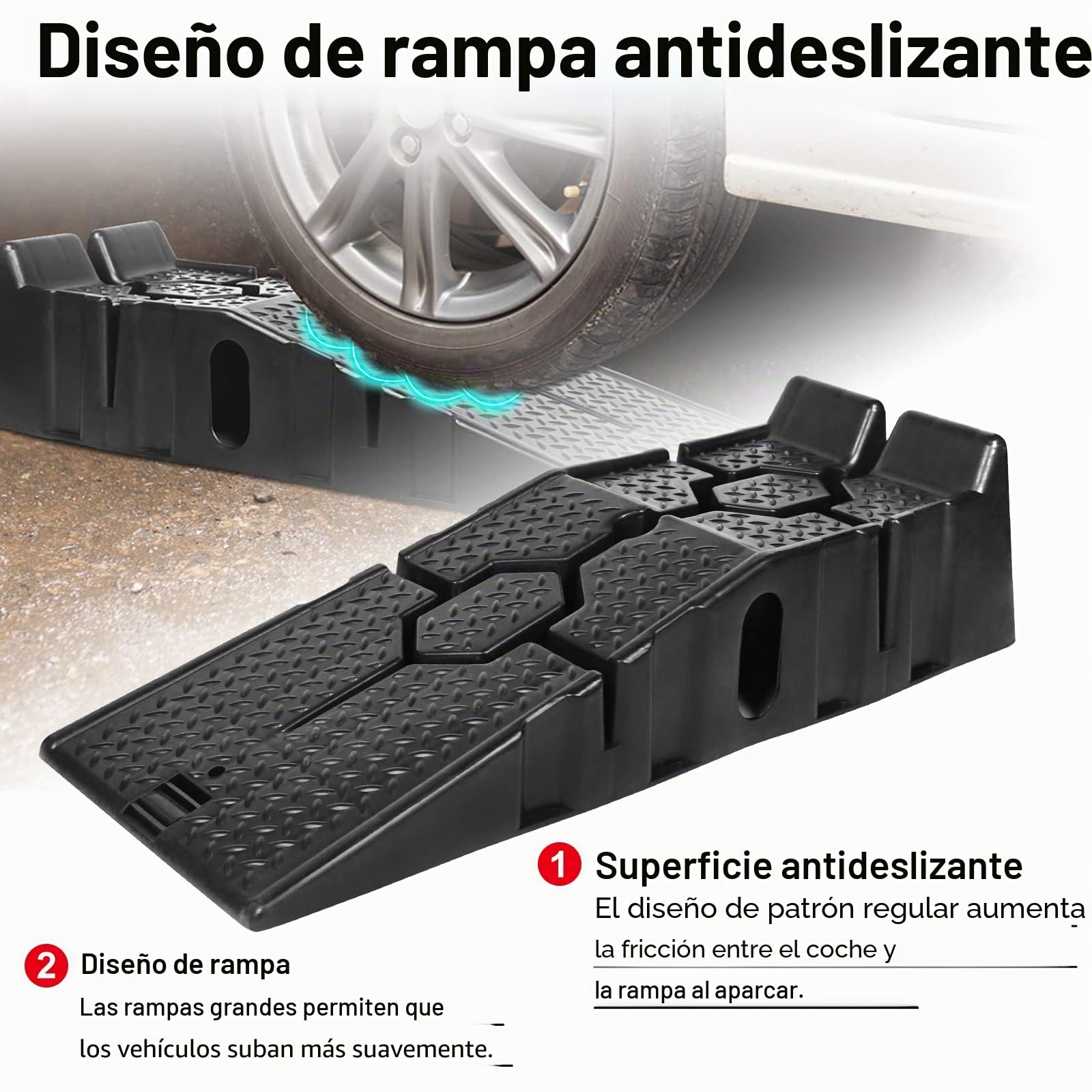2 rampas de carga para automóviles de plástico, rampa de carga de hasta 2,5 toneladas, plataforma elevadora con protección contra sobresalientes, plataforma elevadora de carga