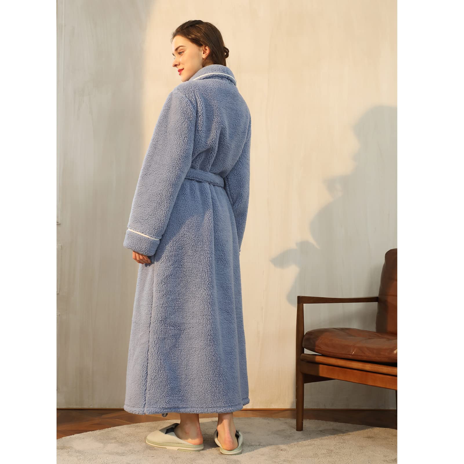 Bata Mujer Invierno, Albornoz de Forro Polar, Súper Cómodo y Suave Casa Ropa de Dormir, Largo, Regalos para Mujer