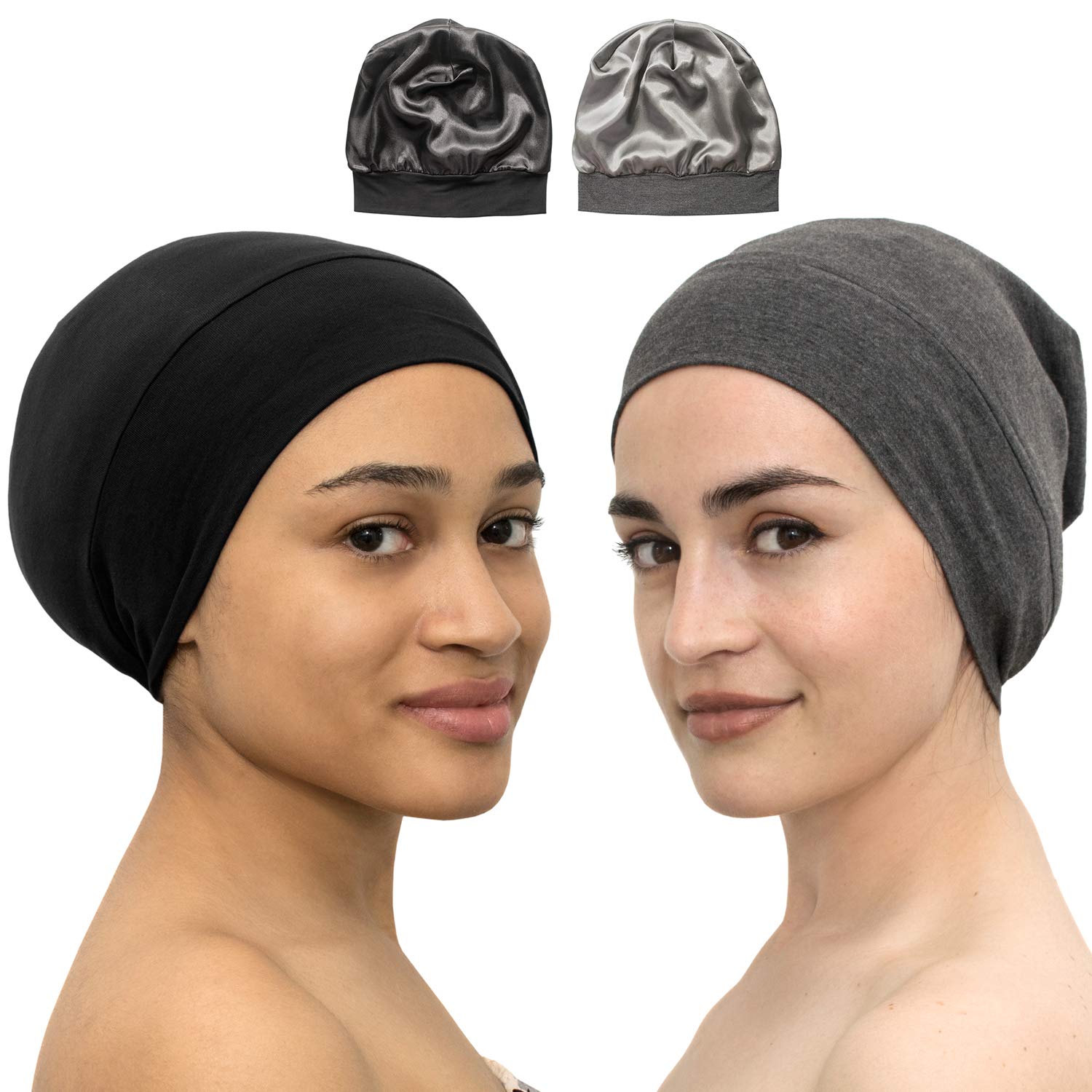 Satin Lined Sleeping Cap Beanie Hat Bamboo Headwear Frizzy Natural Hair Nurse Bonnet