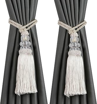 2 Pack Curtain Tiebacks with Tassel, Beige