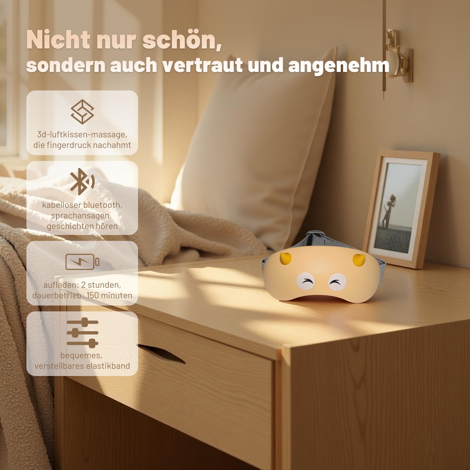 Kinder-Augenmassagegerät, 2 Modi mit Sprachansage, integrierter Musik & 3D-Grünlicht, Bluetooth-Verbindung, Wärmekompression Kinder Augenschutzgerät