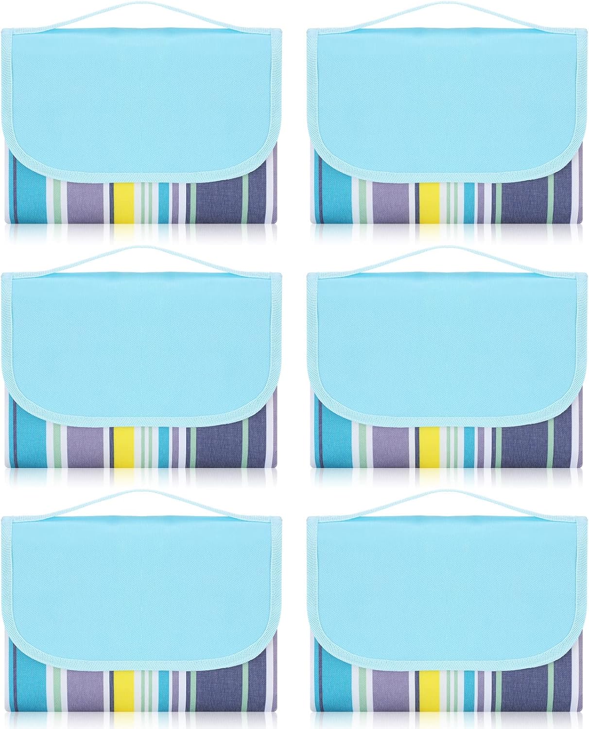 Shellwei 6 Pcs Outdoor Picnic Blanket Foldable Portable Picnic Mat Waterproof Sandproof Beach Blanket Mat Tote(Blue Stripes)