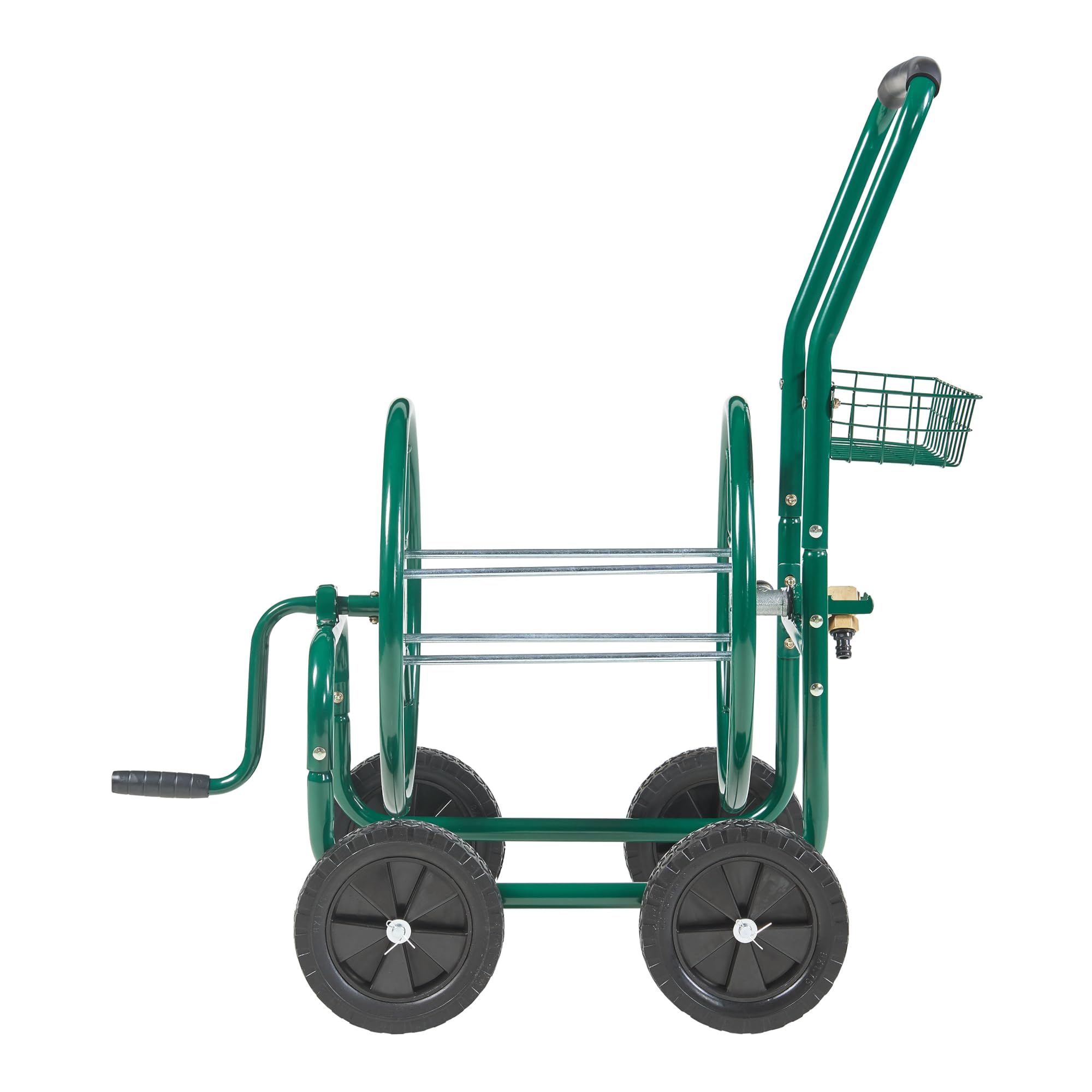 pro.tec Schlauchwagen Pescaza für 3/4 Zoll Schlauch bis zu 70 m Metall Gartenschlauchwagen ohne Schlauch Schlauchtrommel mit Reifen rollbar Schlauchaufroller mit Handkurbel 86 x 44 x 95 cm Grün