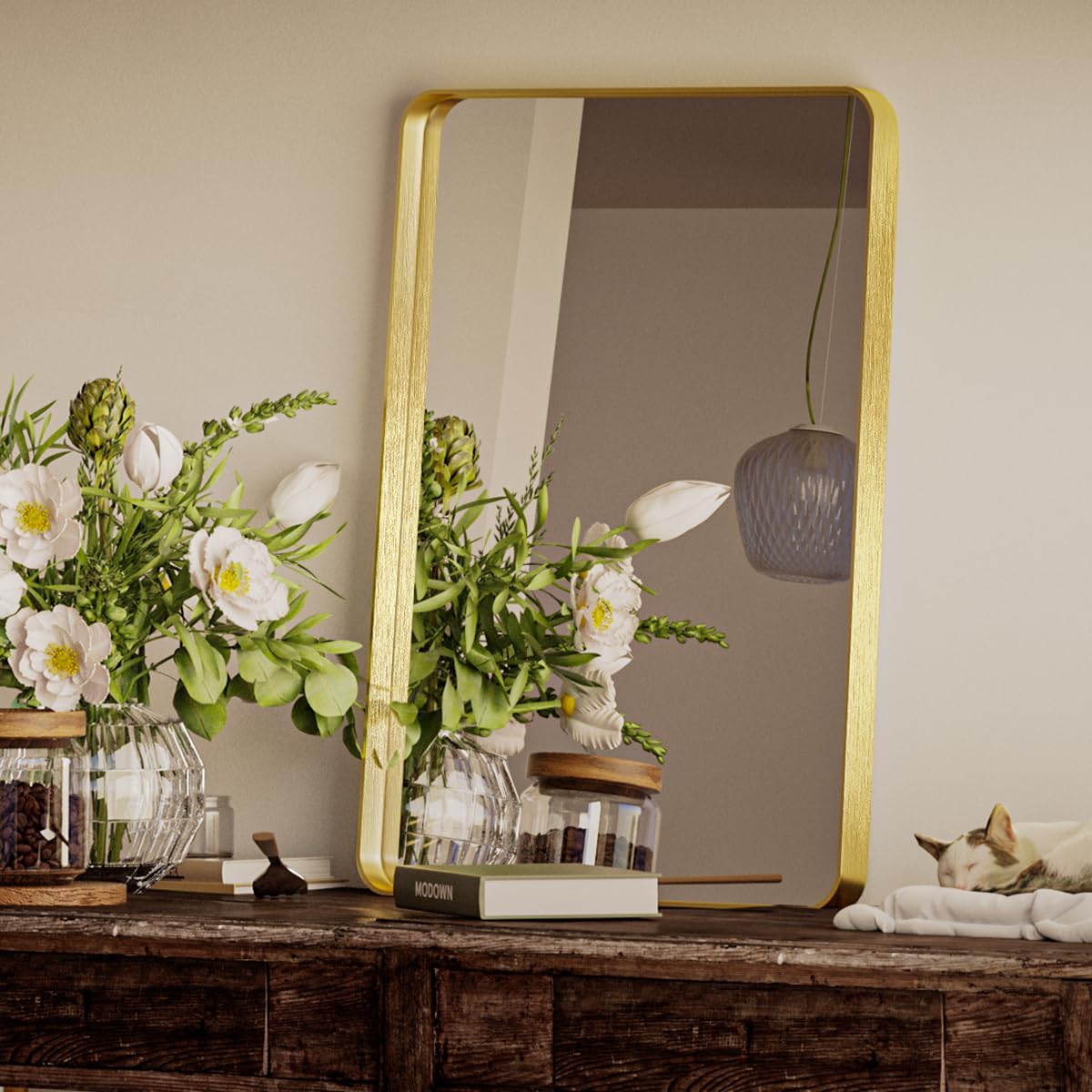 BEAUTYPEAK 22" x 30" Wall Mirror, Deep Frame Bathroom Mirror with ShatterVue™ Technology Nano-strengthened Glass, Farmhouse Look Wall Mounted Vanity Mirror Hanging Horizontally or Vertically, Gold