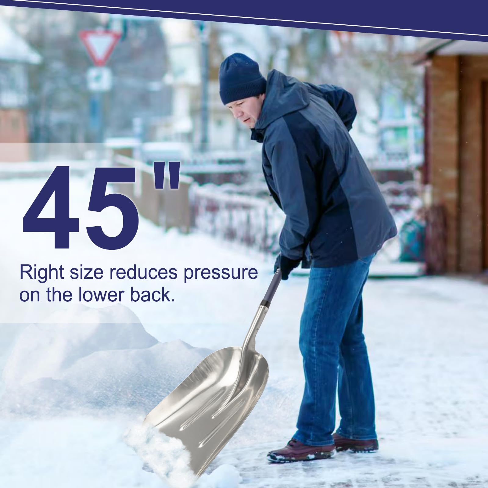 Nohovu Pala de nieve para entrada, pala de nieve de gran capacidad con mango en D, pala de nieve de aluminio para eliminación de nieve, 45 pulgadas