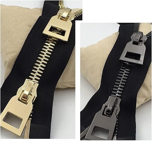 Miniatura 5 de Cremalleras de bobina de nailon de metal, 1 cremallera deslizante doble de metal 10#, 33.5in, cremallera de costura ultra ancha de extremo abierto