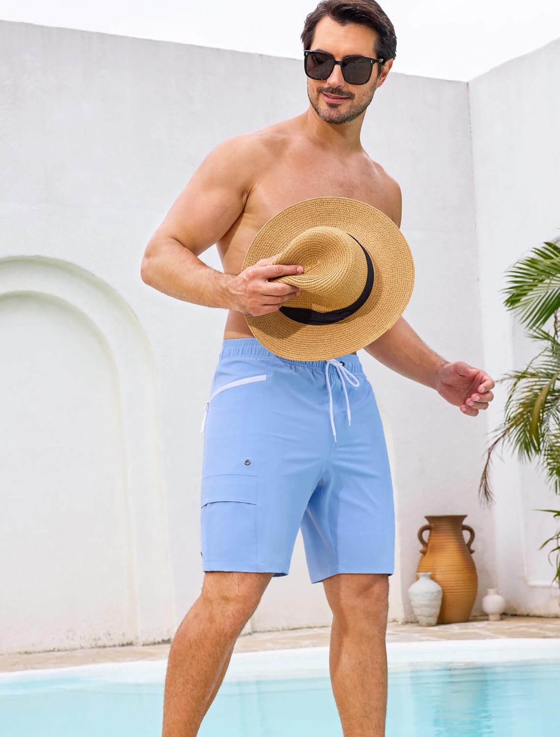 SILKWORLD Mens Swim Trunks with Compression Liner Quick Dry Bathing Suit 9" Swimming Beach Shorts with Zipper Pockets
