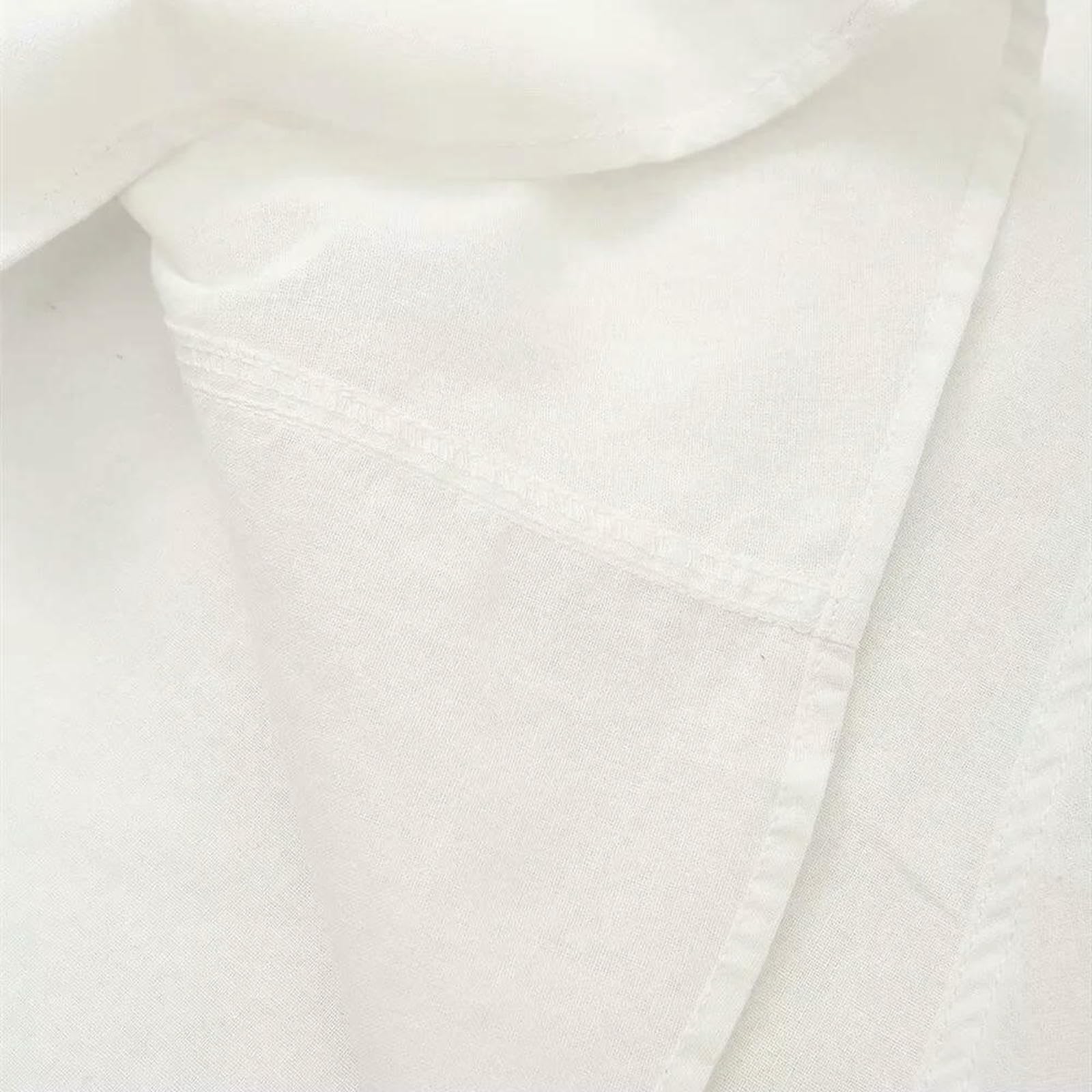 Vestito Donna Abiti da Donna con Abbottini Midi A Maniche Corte da Donna A Manichette con Cintura di Cotone con Cintura-Bianco-XS