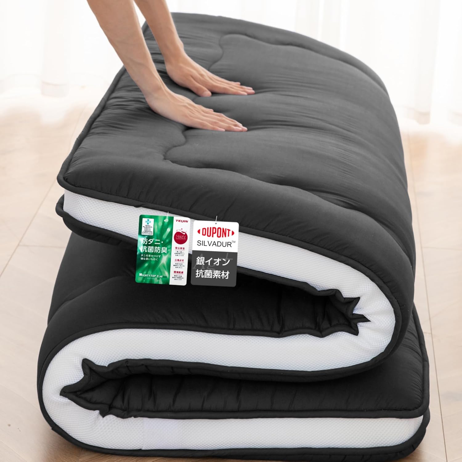 Auemtyn Japanese Floor Mattress, 4" Japanese Futon Mattress, Foldable & Portable Shiki Futon (shikibuton), Roll Up Thicken Sleeping Tatami Mat Sleeping Pad for Camping (Black, 39 x 80)