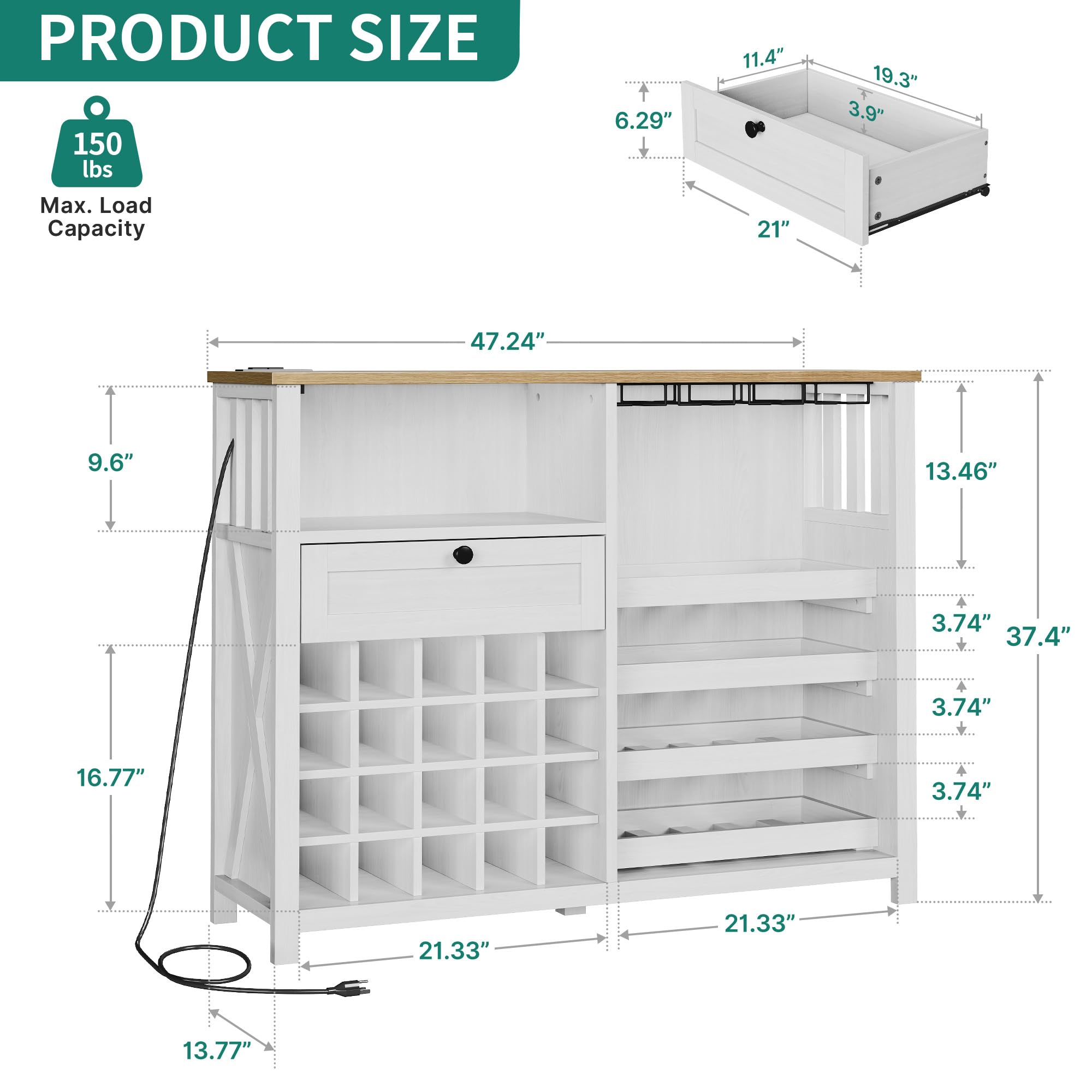 Home Buffet Cabinet With Outlets YITAHOME 53" Wine Bar Cabinet With LED ...